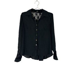 Whimsigoth Witchy Button Top with Lace Back and Cuffs L Black